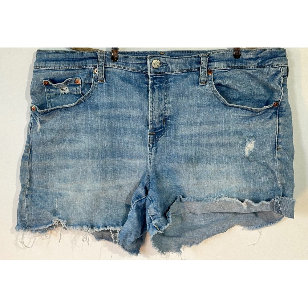 Gap Denim Shorts Distressed Mid Rise Womens 16R / 36 Light Blue